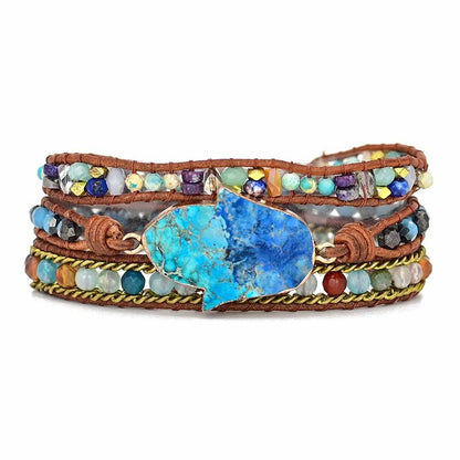 Blaue Hand der Fatima Türkis Wickelarmband | Boho