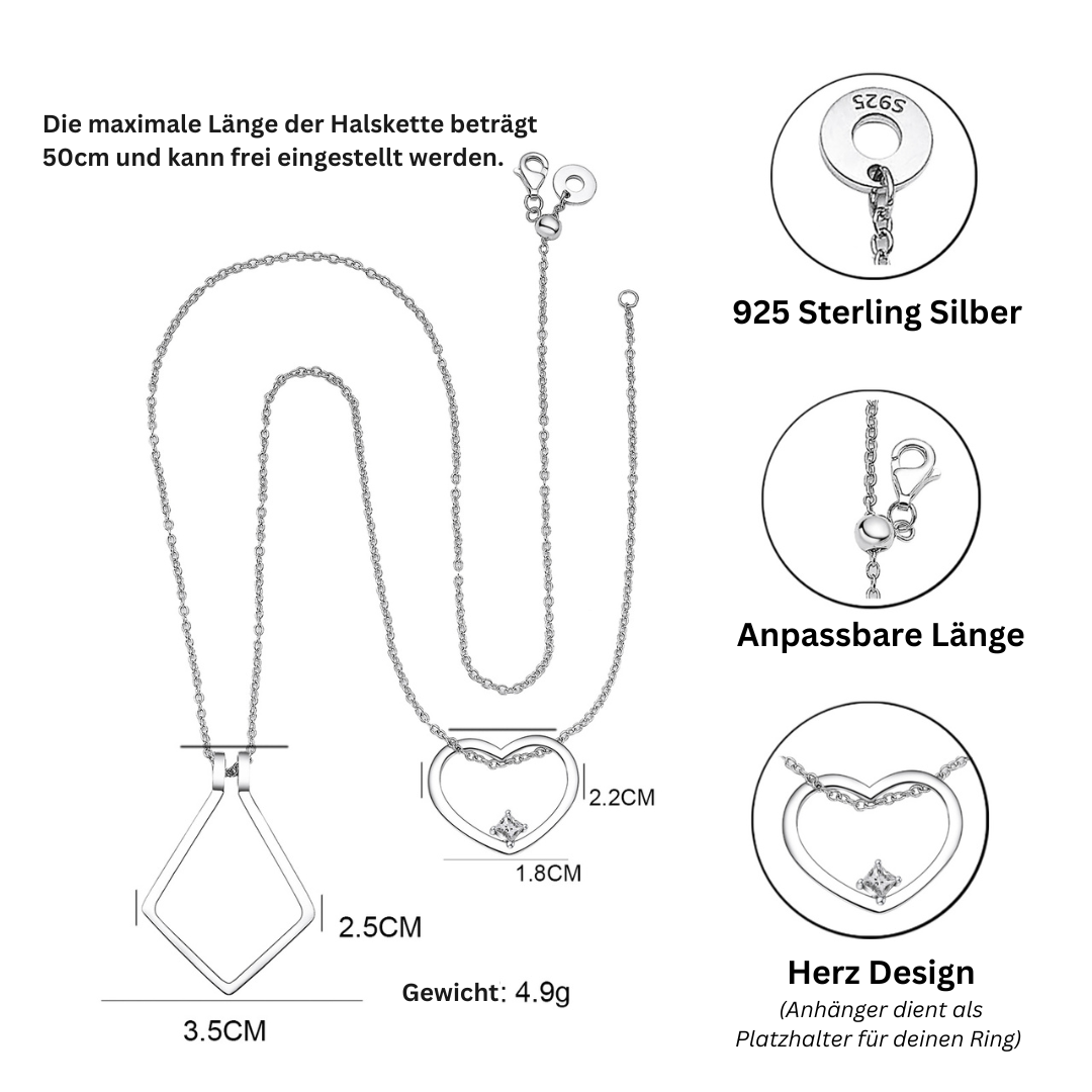 Ring-Ritter | Herz Halskette | Silber 925 | Verliere nie wieder deinen Lieblingsring