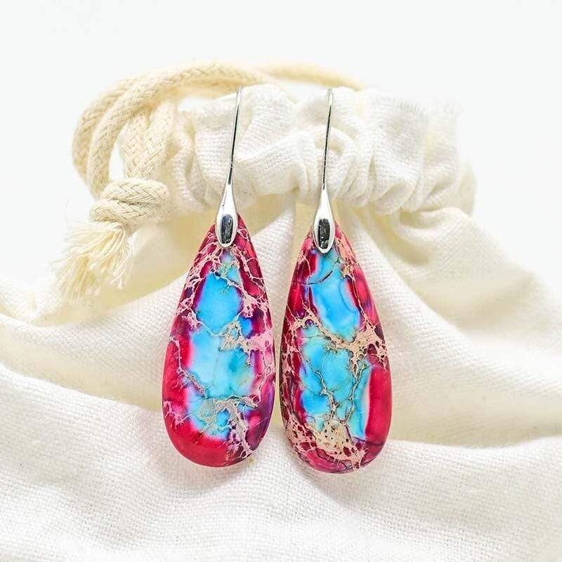 Khalee Samo Silver Red / Wine red / China 4Unik New Teardrop Dangle Earrings Red Imperia Jaspers Women Luxury Gems Jewelry Wholesale Unique Gifts Dropshipping 4UN-E018