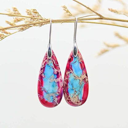 Khalee Samo Silver Red / Wine red / China 4Unik New Teardrop Dangle Earrings Red Imperia Jaspers Women Luxury Gems Jewelry Wholesale Unique Gifts Dropshipping 4UN-E018