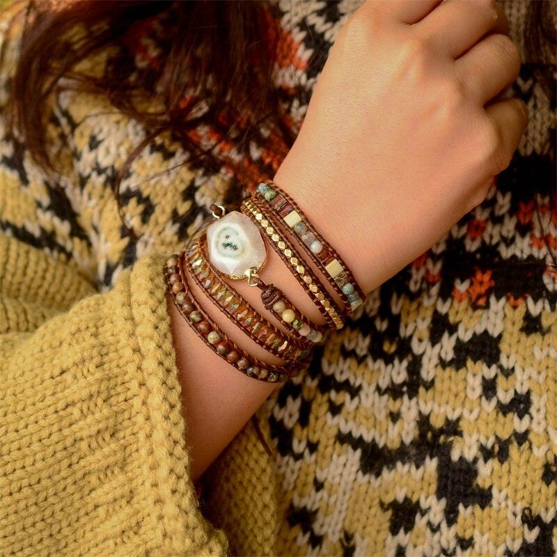 Khalee Samo Achat-Mondschein Wickelarmband | Boho | 100% Handgemacht