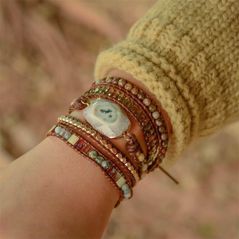 Khalee Samo Achat-Mondschein Wickelarmband | Boho | 100% Handgemacht