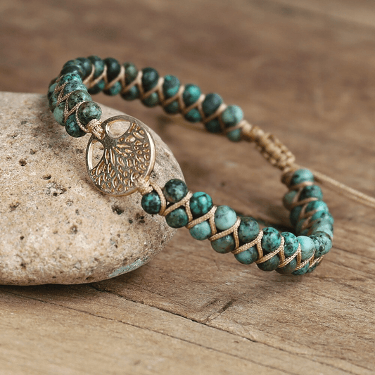 Khalee Samo "Baum des Lebens" Armband aus afrikanischem Jaspissteinen | Boho | 100% Hangemacht