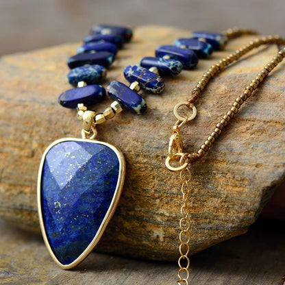 Khalee Samo Bohemian Natural Stones Lapis Pendant Necklace Women Exquisite Charm Beaded Choker Necklace OL Jewelry Femme Wholesale