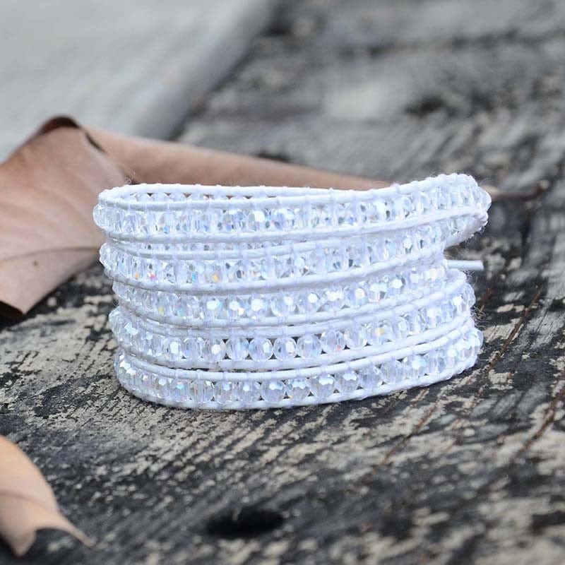 Khalee Samo Classic 5X Wrap Bracelet 2018 Winter Outfit Crystal Wrap Bracelet White Leather Bracelet Dropship