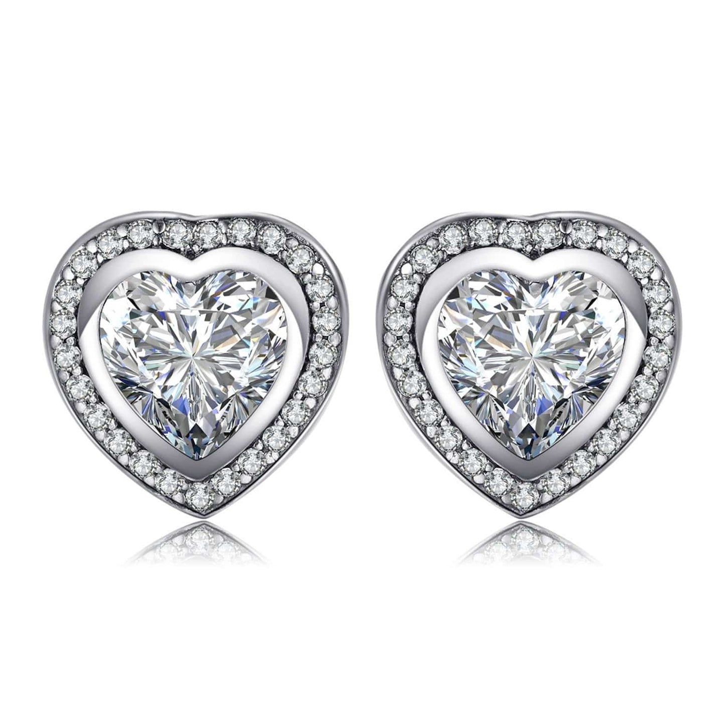 Heart Cubic Zirconia Earrings - 925 Sterling Silver