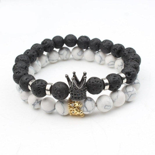 Khalee Samo "King+Queen" Partner-Perlenarmband | Obsidian + Weißer Howlith Türkis | Geschenk