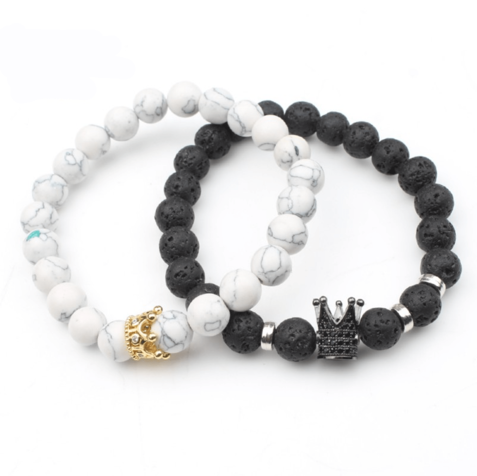 Khalee Samo "King+Queen" Partner-Perlenarmband | Obsidian + Weißer Howlith Türkis | Geschenk